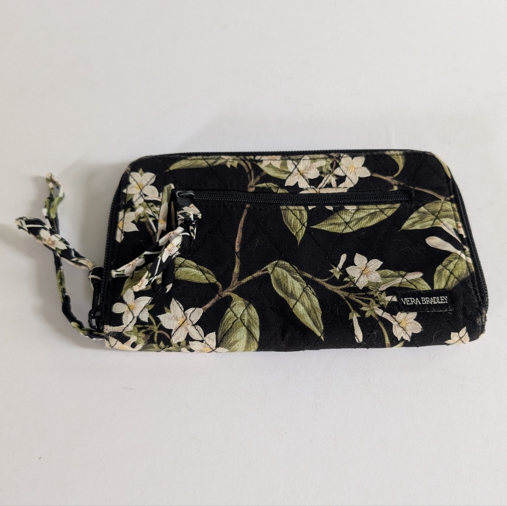 Vera Bradley Black and Green Floral Wristlet